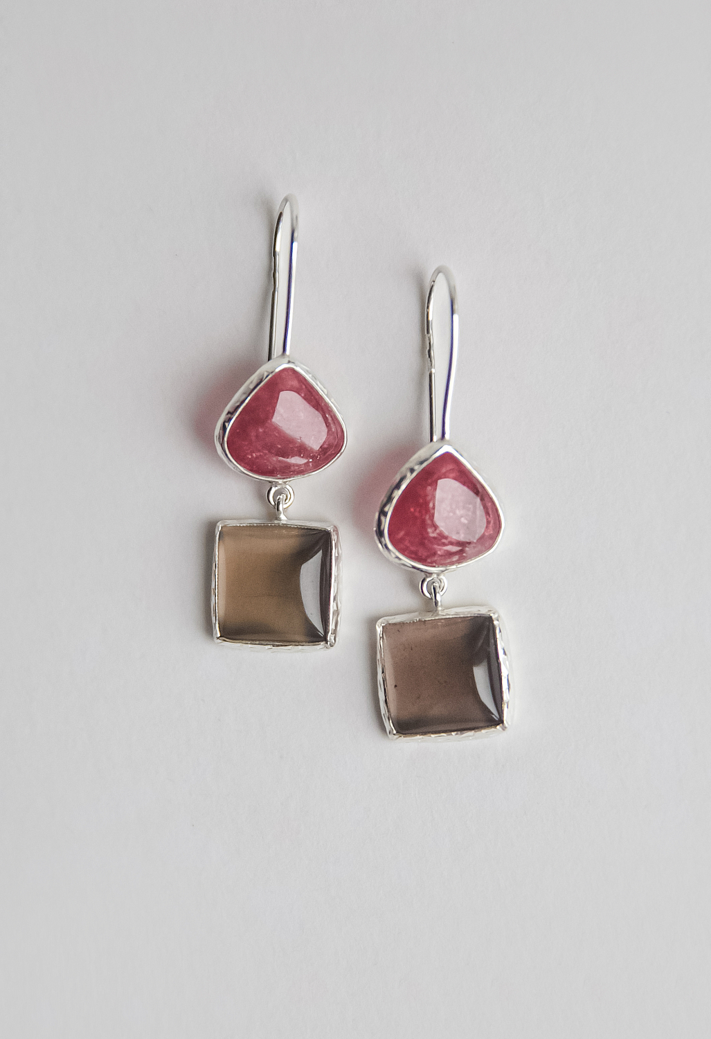 Серьги с турмалином и дымчатым кварцем