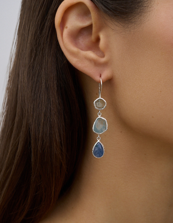 Серьги с аквамарином и кианитом