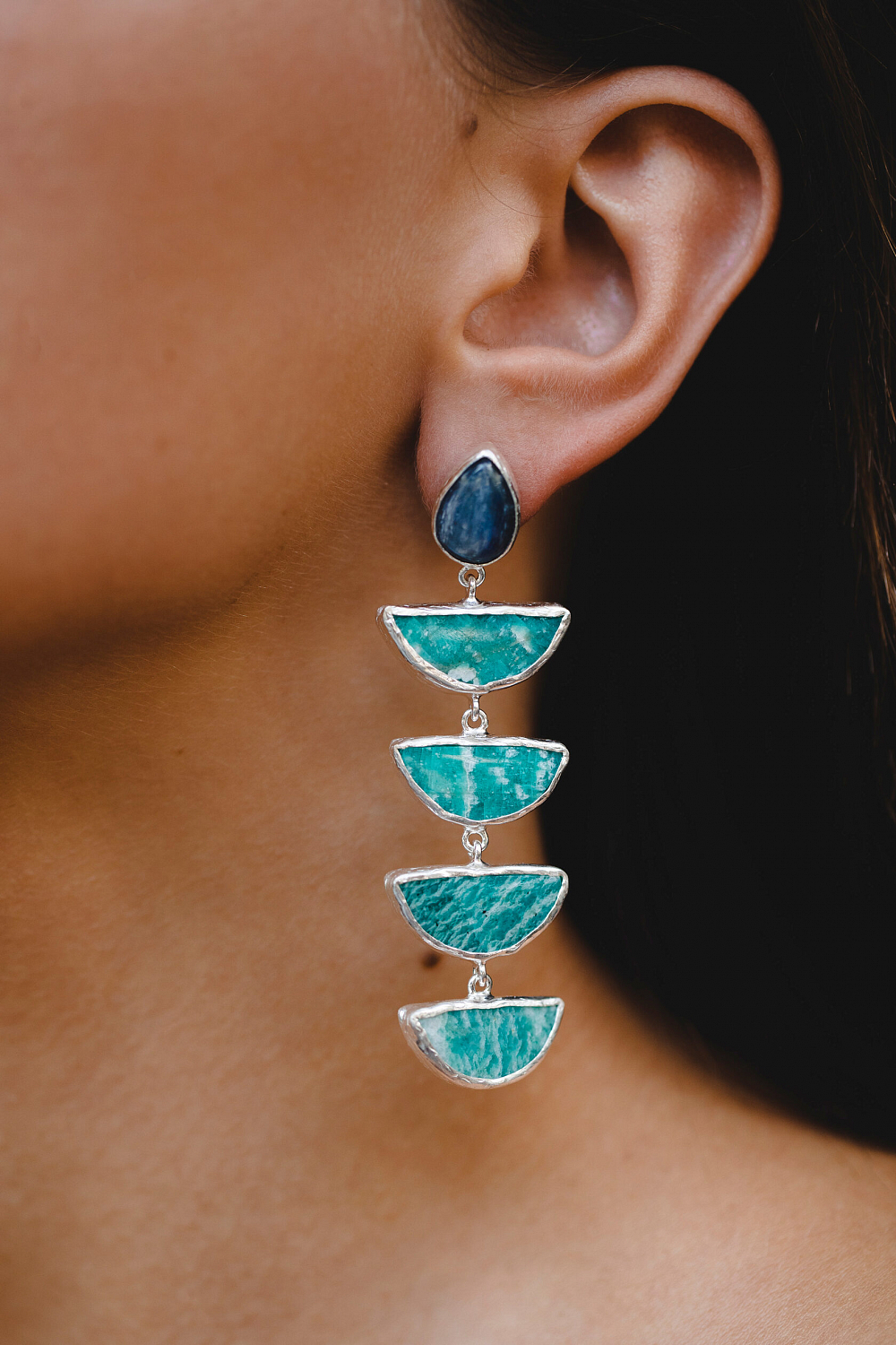 Серьги с кианитом и амазонитом