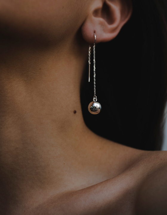 Серьги-цепочки с серебряной бусиной