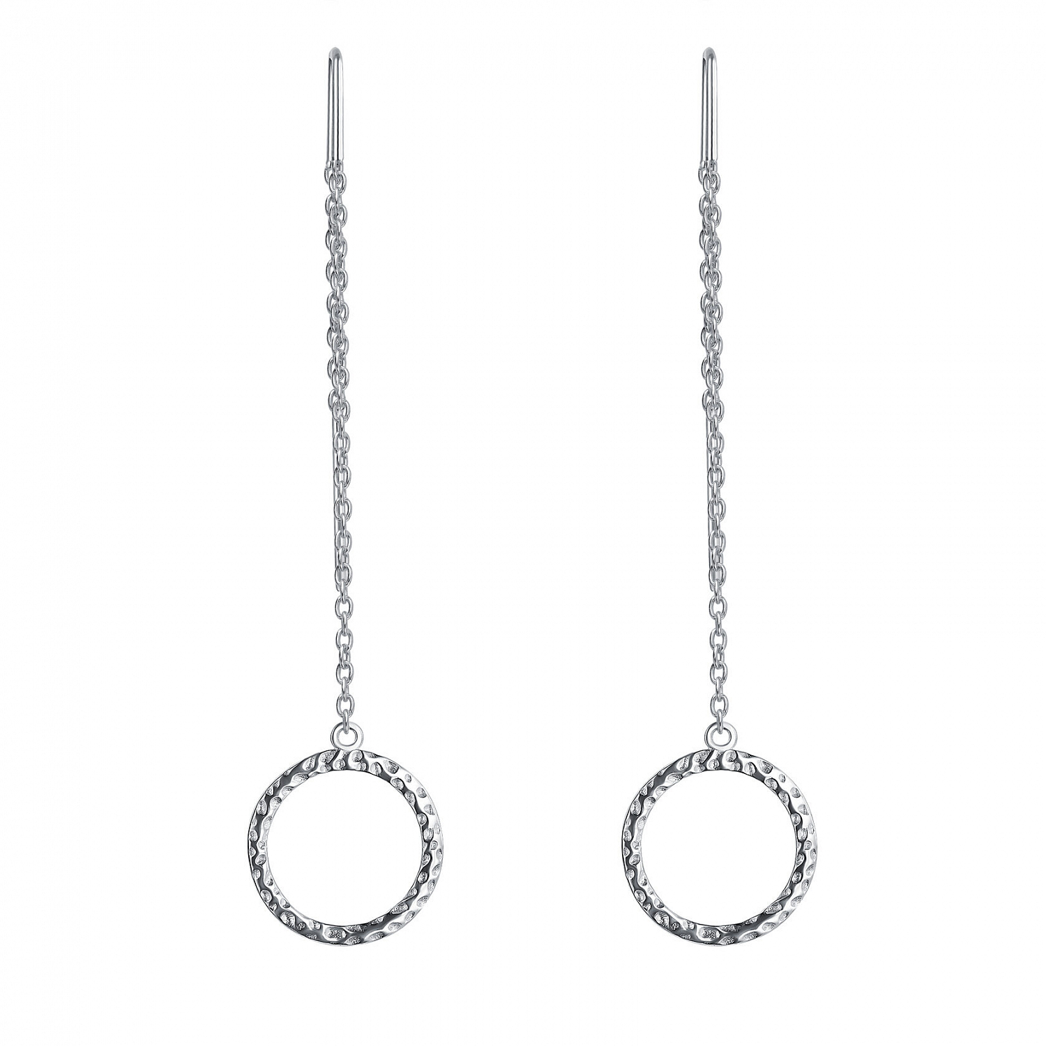 Серьги-цепочки с мятым кругом