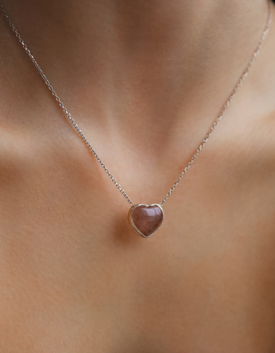 Подвеска Сердце с клубничным кварцем