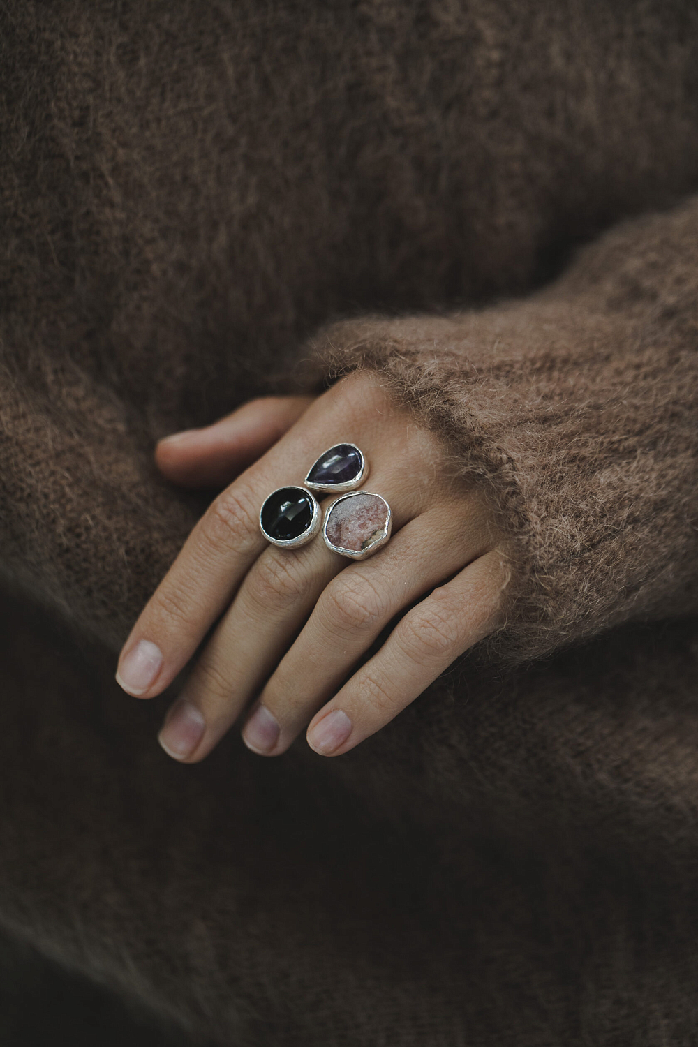 Кольцо с аметистом, агатом и опалом