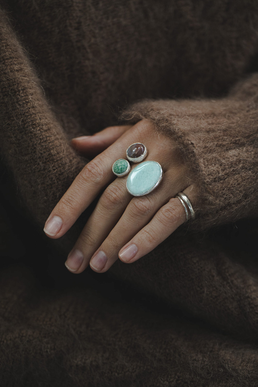 Кольцо с яшмой и амазонитом