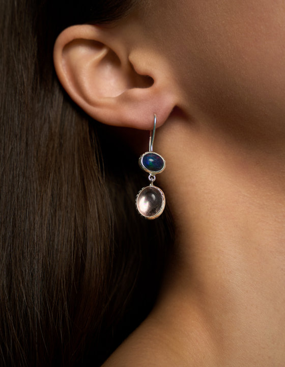 Серьги с эфиопским опалом и лепидолитом