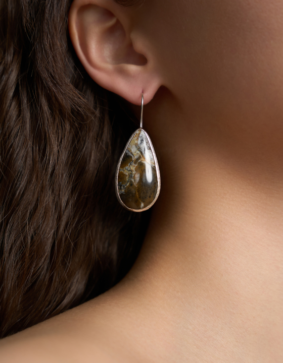 Серьги с каплями агата и яшмы