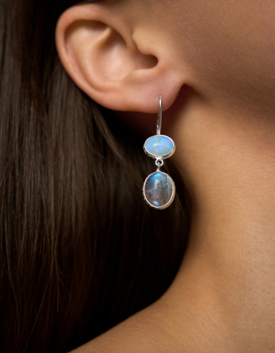 Серьги с эфиопским опалом и лабрадоритом