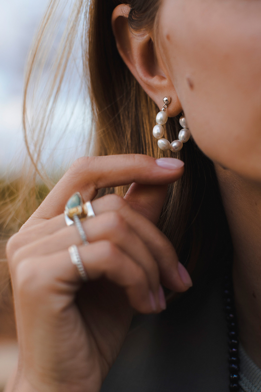 Серьги-кольца с жемчугом