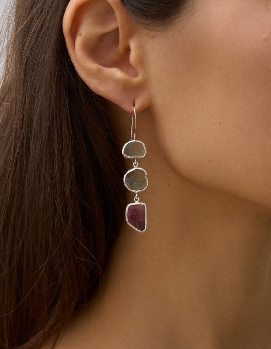 Серьги с аквамарином и турмалином