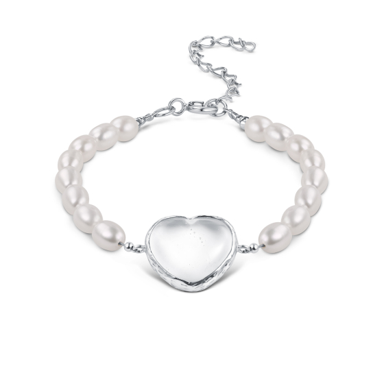 Браслет Сердце с горным хрусталем и жемчугом