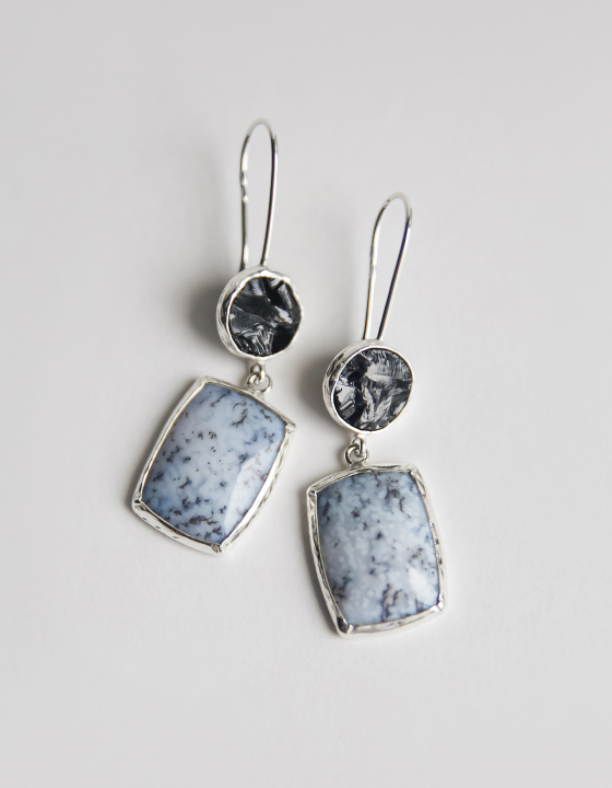 Серьги со шпинелью и моховым агатом