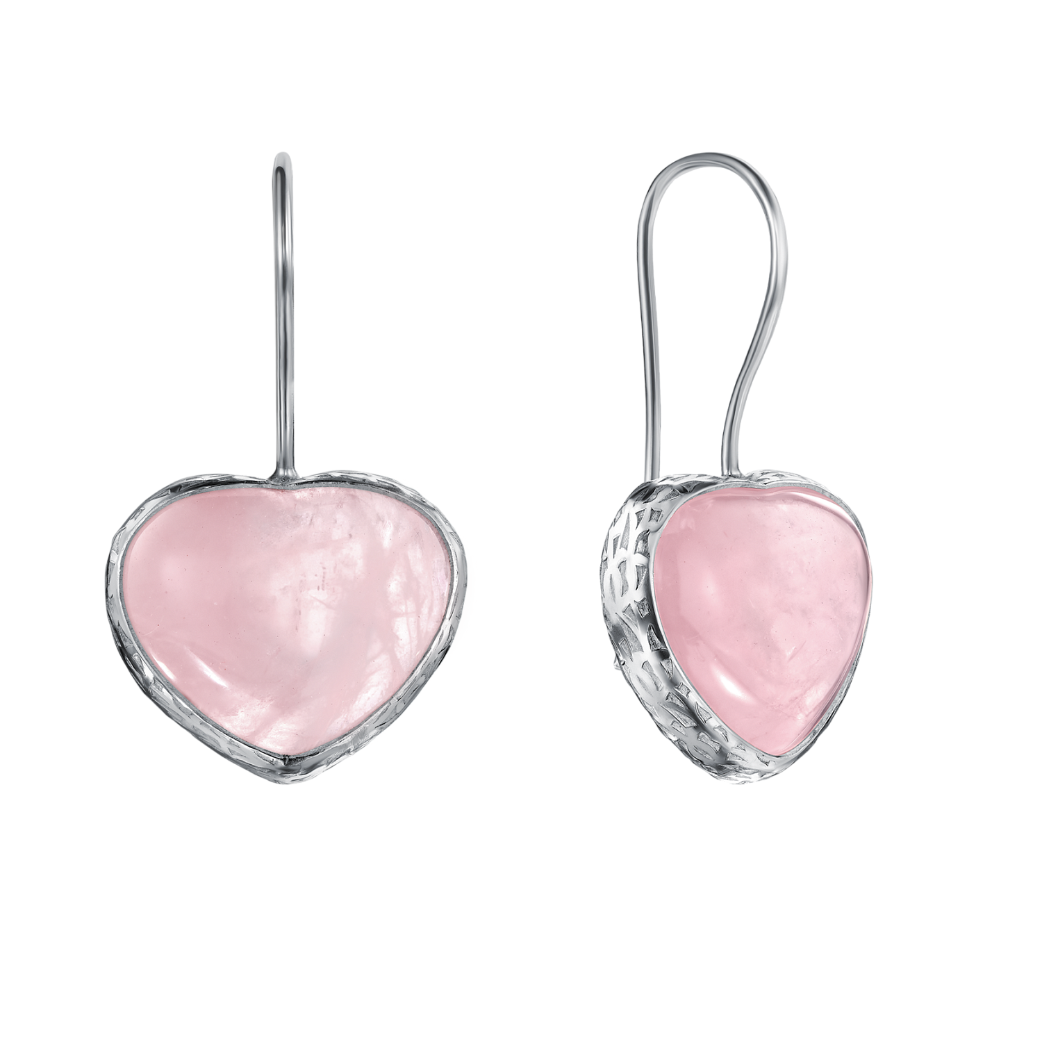 Серьги Сердце с розовым кварцем