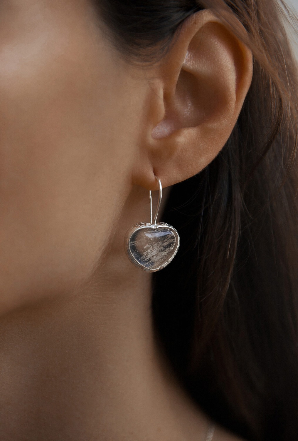 Серьги Сердце с горным хрусталем