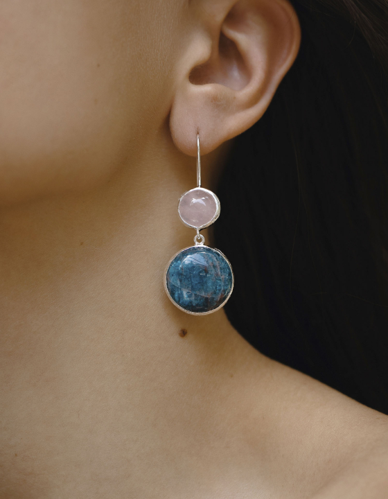 Серьги с розовым кварцем и апатитом