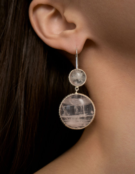 Серьги с горным хрусталем и розовым кварцем