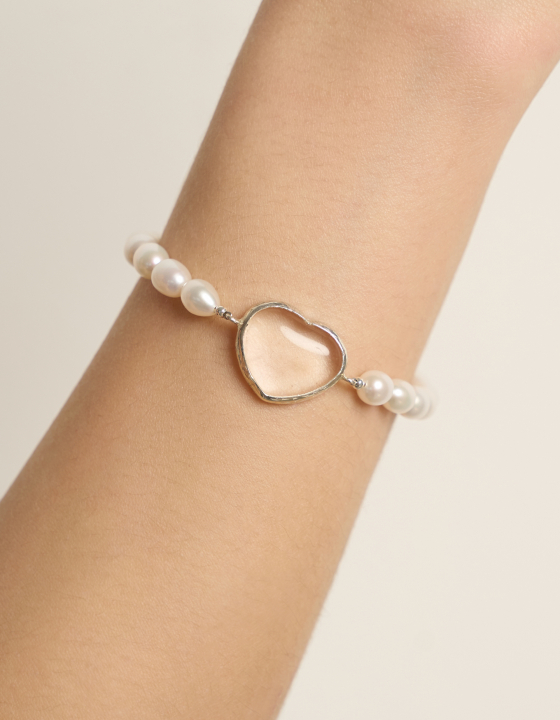 Браслет Сердце с горным хрусталем и жемчугом